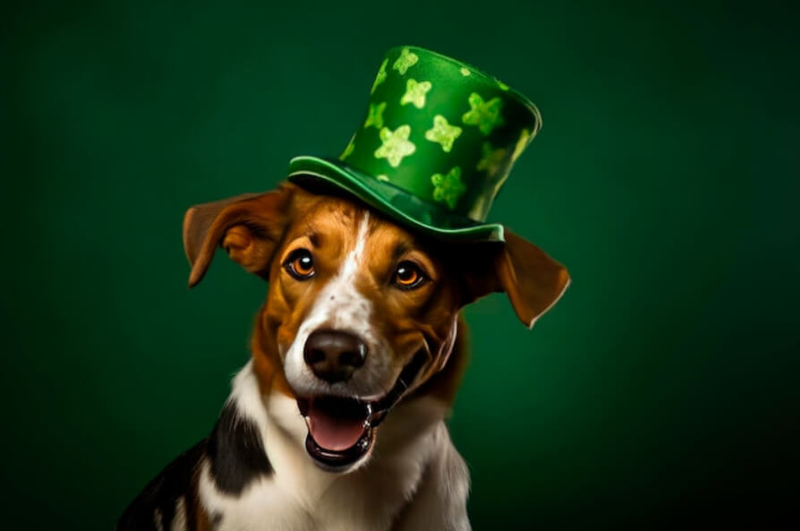 Dog wearing Saint Patrick Hat