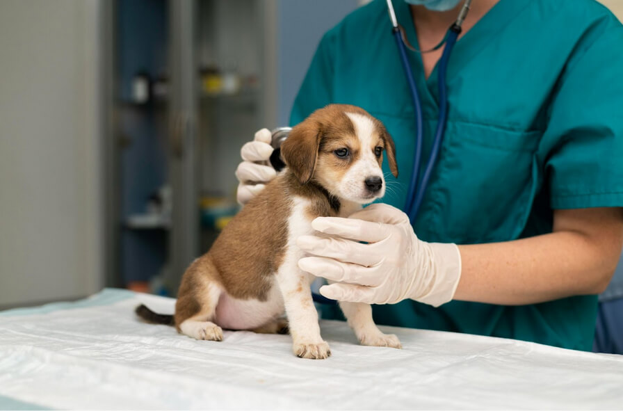 puppy having checkup